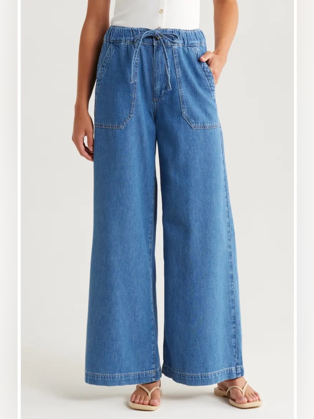 NWOT PAIGE Rumi Wide Leg Drawstring Jeans
